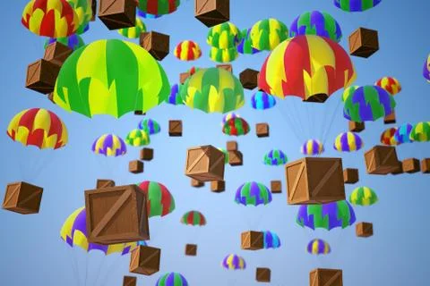 Parachute crates delivery. Illustration