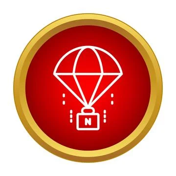 Parachute delivering package in a red circle icon Stock Illustration