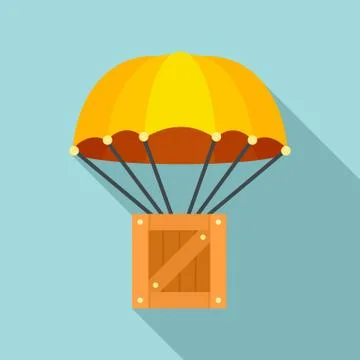 Parachute delivery box icon, flat style Stock Illustration