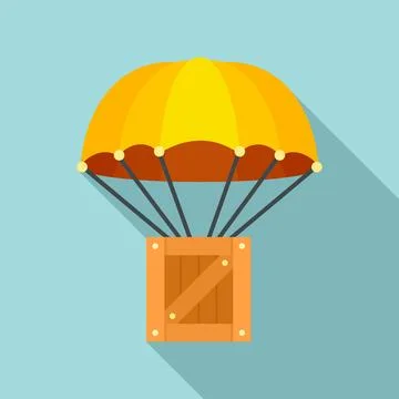 Parachute delivery box icon, flat style Stock Illustration