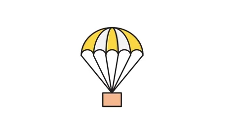 A parachute descending with a box attached, symbolizing aerial delivery or .. Stock Footage 335140315