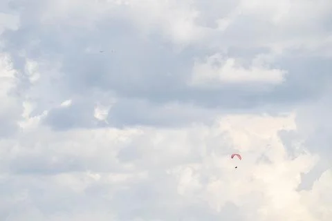Parachute during flight in sky Stock Photos