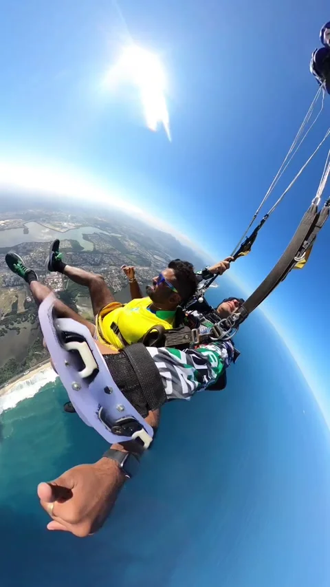 Parachute Failure Quickly Corrected, Rio de Janeiro, Barra da Tijuca, Brazil - 2 Stock Footage 313154516