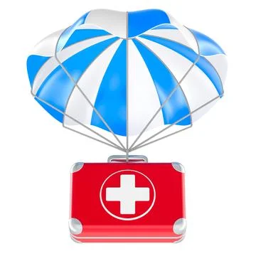 Parachute with First Aid Kit. 3D rendering Stock-Illustration