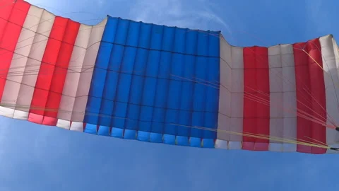 Parachute flight, high view of the forest, field, lake. View of the parachute Stock Footage 112019033