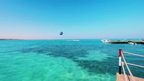 Parachute flight over the Red Sea. Stock Footage 238894853