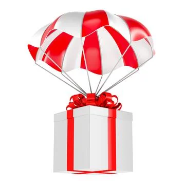 Parachute with gift box. 3D rendering Stock Illustration