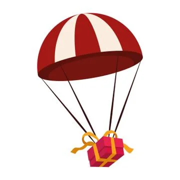 Parachute with gift box, flat design Stock Illustration