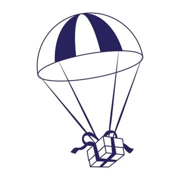 Parachute with gift box, flat design Stock Illustration