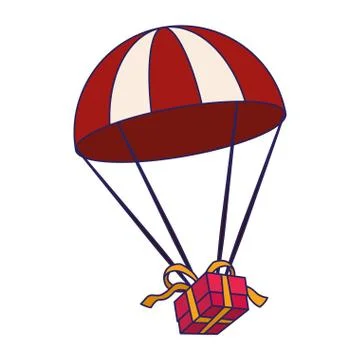 Parachute with gift box, flat design Stock Illustration