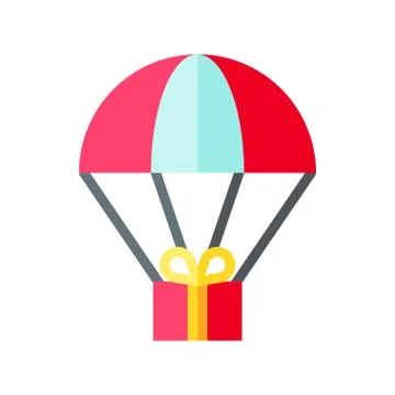 Parachute Gift box vector illustration, flat style icon Stock Illustration