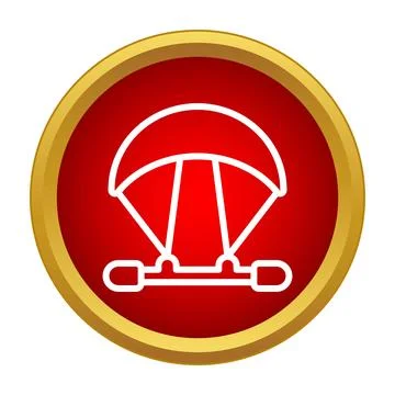 Parachute icon on red button with golden border Stock Illustration