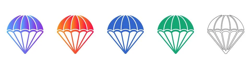 Parachute Icon Set in Gradient and Line Art Styles Illustration