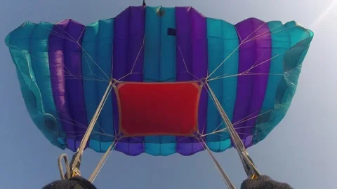 The parachute opened during a parachute jump. Point of View. Stockbeeldmateriaal 314392812