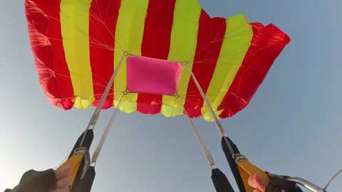 The parachute opened during a parachute jump. Point of View. Stockbeeldmateriaal 314405163
