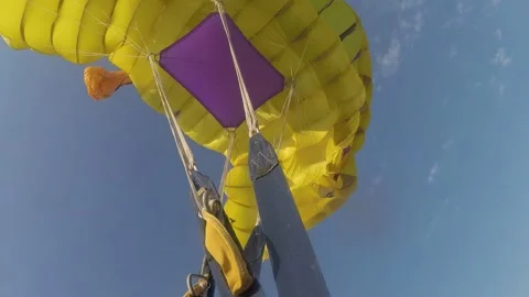The parachute opened during a parachute jump. Point of View. Stock Footage 330442700