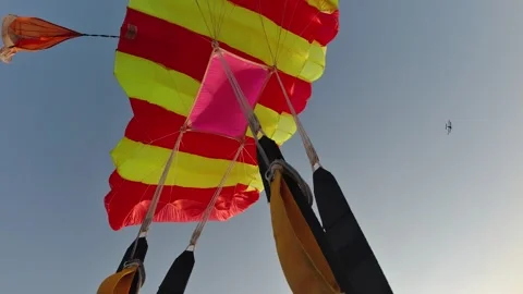 The parachute opened during a parachute jump. Point of View. Stock Footage 330442785