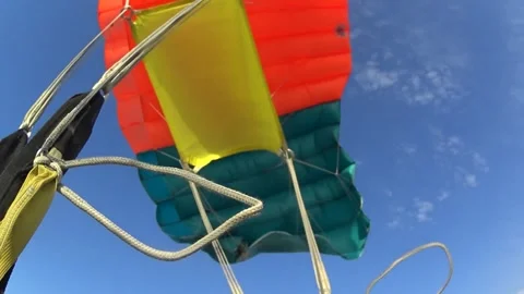 The parachute opened during a parachute jump. Point of View. Stock Footage 330442817