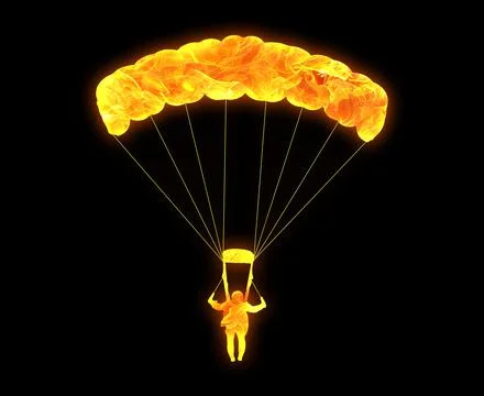 Parachute outline with a bright fire pattern isolated on a black background 스톡 일러스트