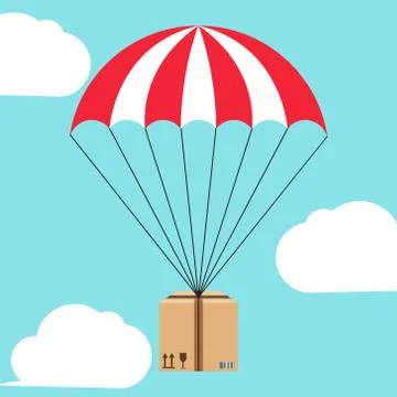 Parachute package floating through the sky. Vector. 스톡 일러스트