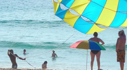 Parachute for parasailing Stock Footage 58076504