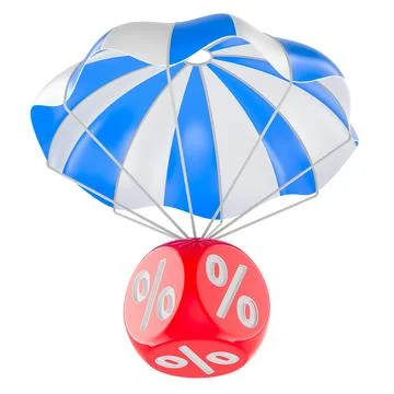 Parachute with Red Discount Cube, 3D rendering 스톡 일러스트