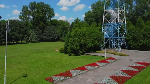 Parachute Tower in Katowice from a drone Stock Footage 156854599