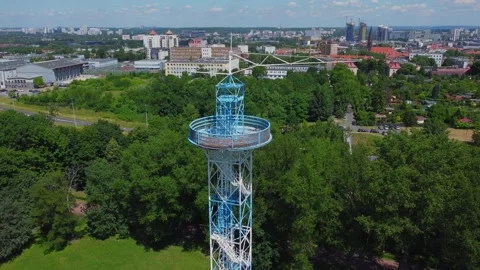 Parachute Tower in Katowice from a drone Stock Footage 156854807