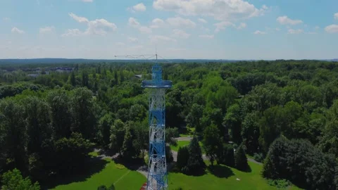 Parachute Tower in Katowice from a drone Stock Footage 156855391