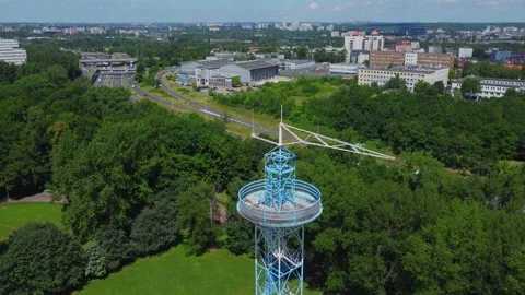 Parachute Tower in Katowice from a drone Stock Footage 156855565