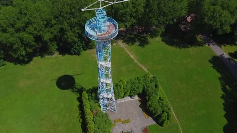 Parachute Tower in Katowice from a drone Stock Footage 156856055