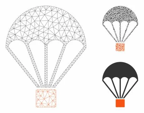 Parachute Vector Mesh Carcass Model and Triangle Mosaic Icon Illustrazione stock