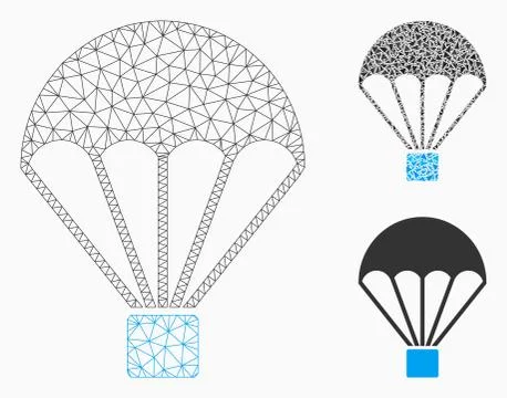 Parachute Vector Mesh Wire Frame Model and Triangle Mosaic Icon Stock Illustration