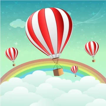 Parachutes with rainbow Stock Illustration