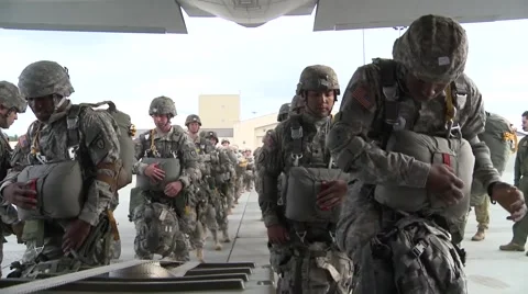 Parachuting airborne jumps and inside the RAAF C-130 Hercules Video stock 40623032