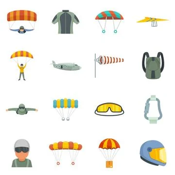 Parachuting icons set flat isolated Illustrazione stock
