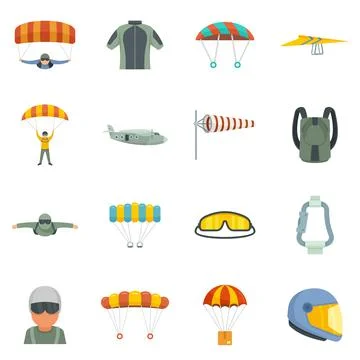 Parachuting icons set flat vector isolated Illustrazione stock