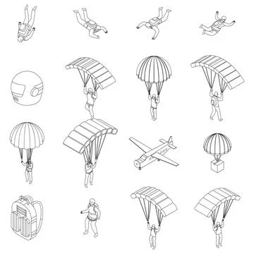 Parachuting icons set outline vector 库存插图