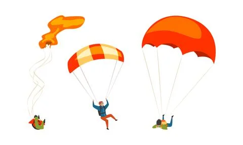 Parachuting Man Paratrooper Descenting Using Parachute Vector Set Illustrazione stock