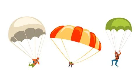 Parachuting Man Paratrooper Descenting Using Parachute Vector Set 스톡 일러스트