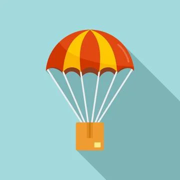Parachuting parcel icon, flat style Illustrazione stock