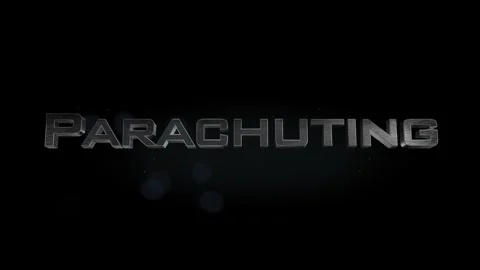 Parachuting title 3D metal text on black alpha channel background Stock Footage 301264781