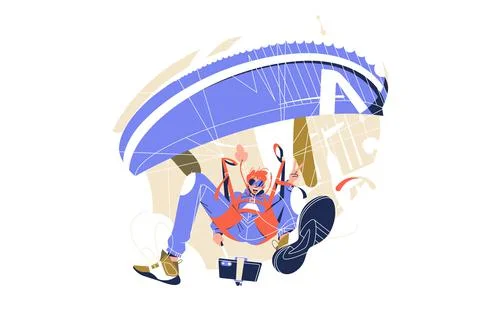 Parachutist flying through clouds with camera Stock Illustration