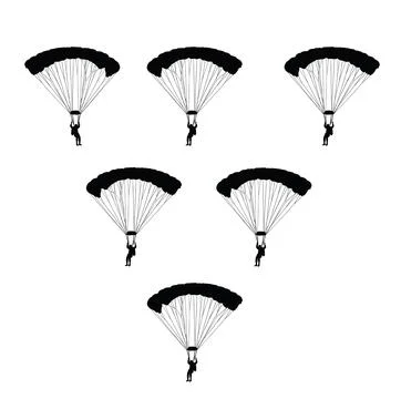 Parachutist formation in flight vector silhouette illustration Stock Illustration