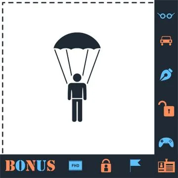 Parachutist icon flat Stock Illustration