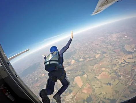 Parachutist jump from the plane. Stock Photos