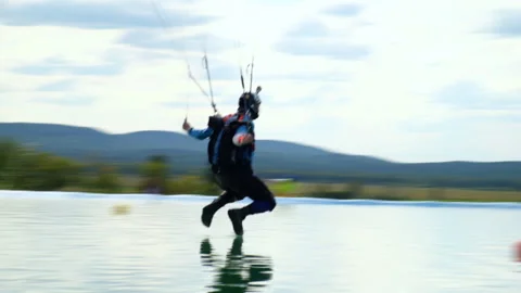 Parachutist Participates in Competition. Performs Difficult and Dangerous Trick Stock Footage 146510827