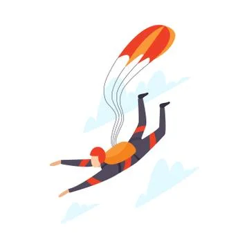 Parachutist skydiving vector illustration isolated on white background. Stock Illustration
