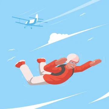 Parachutist soars in the sky. Skydiving. View of a man flying in the sky. Illustration