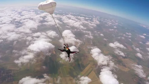 Parachutist Tandem Jumping Stock Footage 100180804